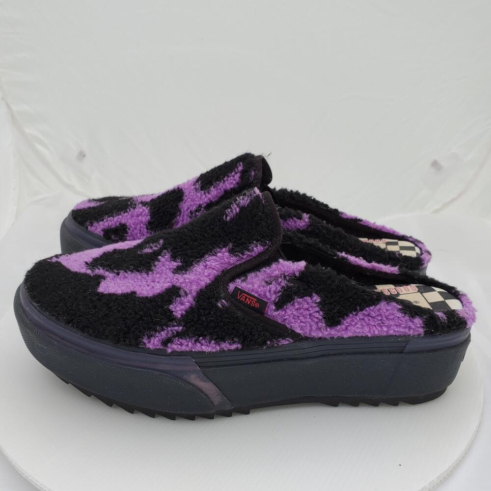Vans x IRENEISGOOD Mule Men 9/Wom 10.5 Purple Fleece Camo Fuzzy Platform Slip On